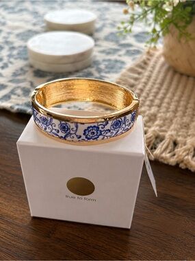 True To Form Gold Bracelet with Blue Floral Enamel